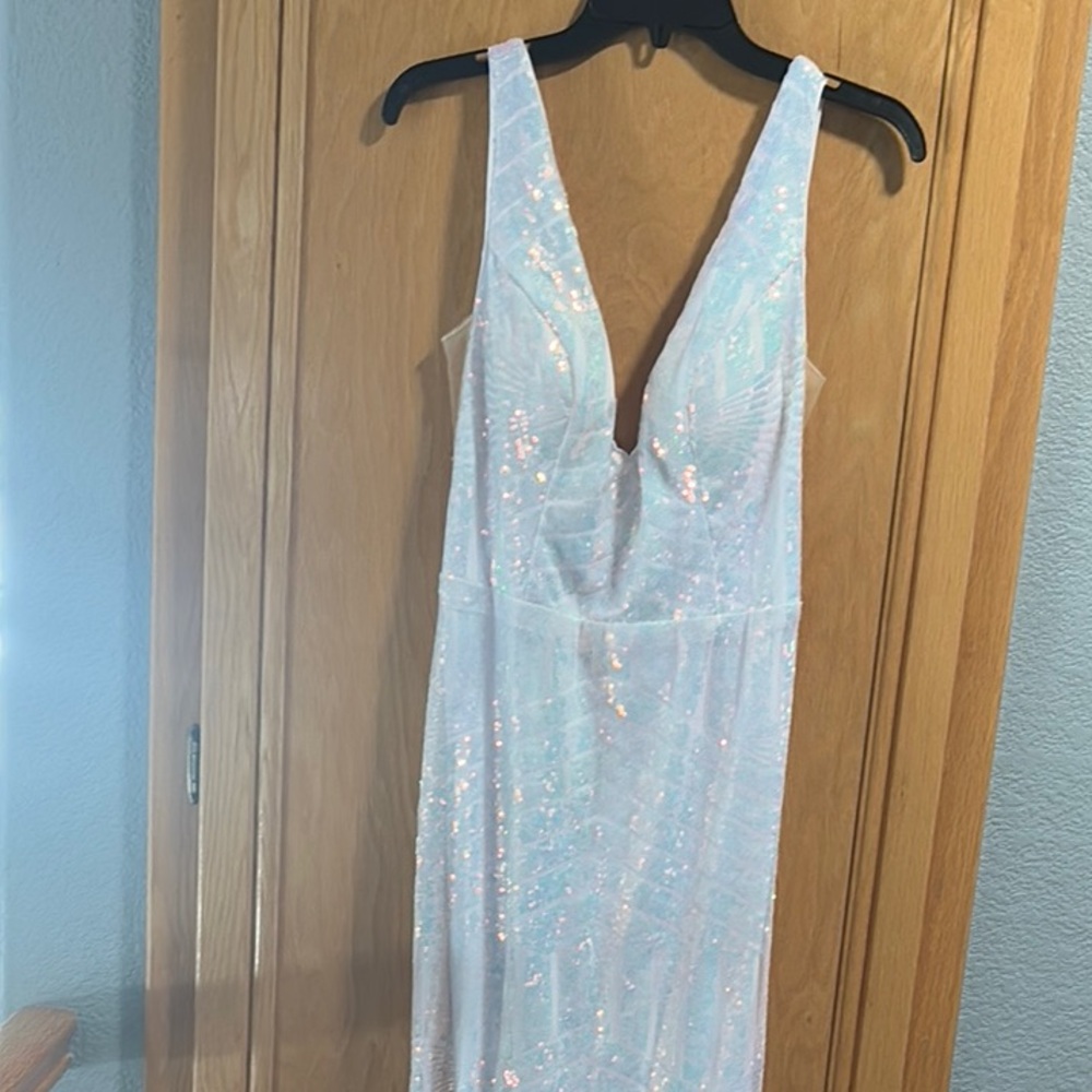 Amazon White Sequin Plunge Gown